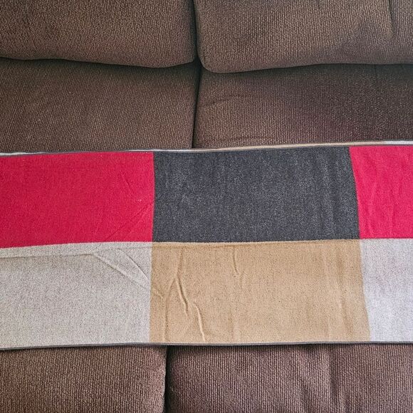 Scarf By Hansilk Red Gray Tan Mulberry Silk Size 72" x 12" Fringed edge - Picture 2 of 3